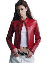 Red Slim Moto Leather Jacket