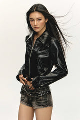 Dark Bloom Cropped Leather Jacket