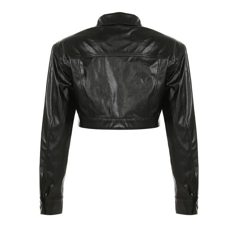 Cool Lapel Pocket Leather Jacket