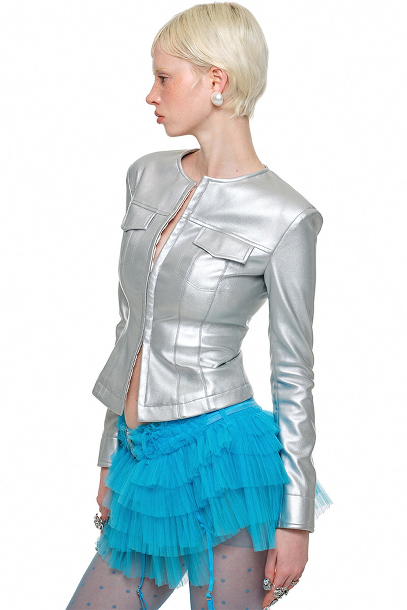 Cream Metallic Dual Leather Jacket