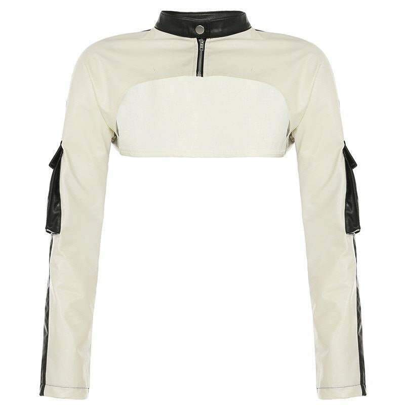 Biker Black and Beige Bolero Jacket