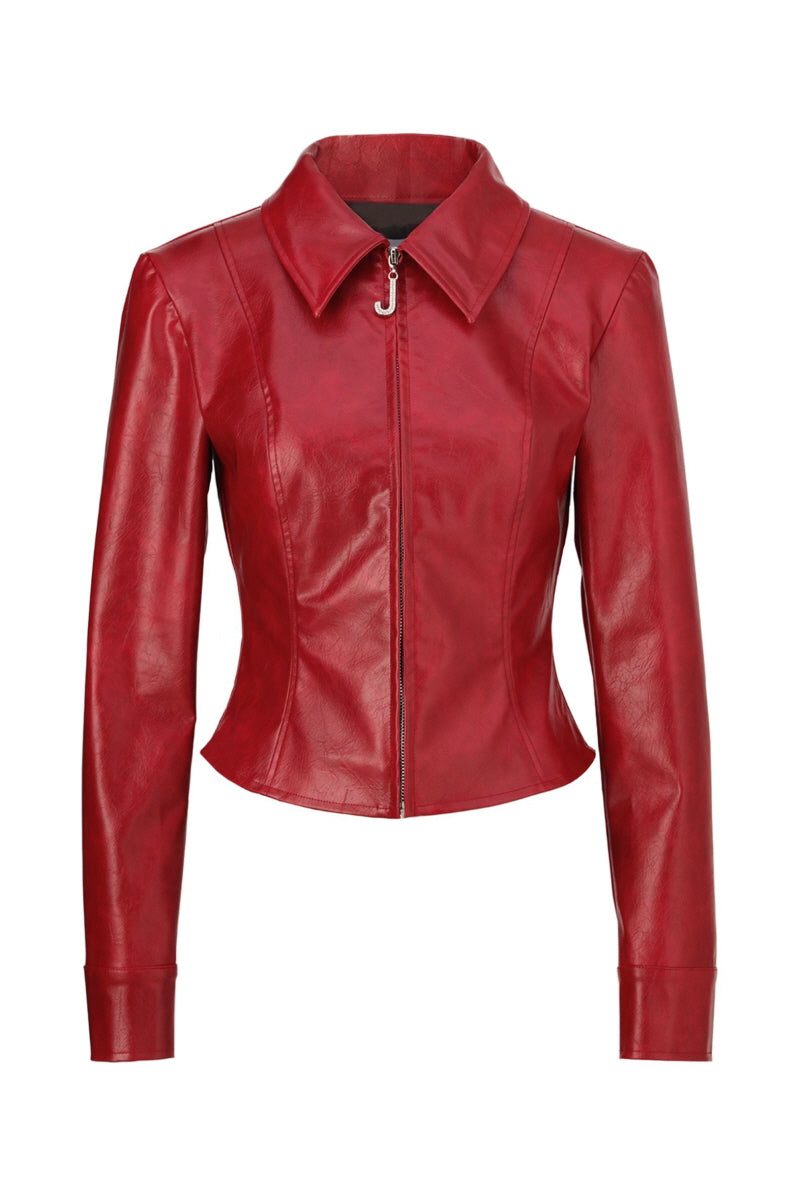 Red Slim Classic Leather jacket