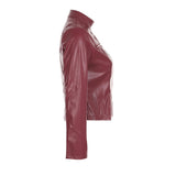 Red Stand Collar Leather Jacket