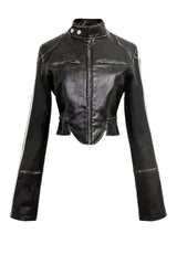 Fitted Black & Green Slim Leather Jacket