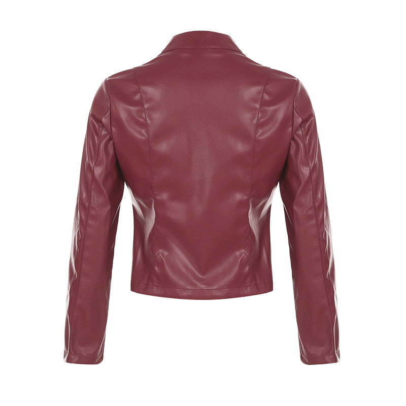 Red Stand Collar Leather Jacket