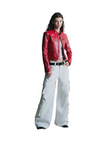 Red Slim Moto Leather Jacket