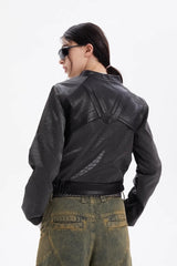 Crocodile Stitching Leather Jacket