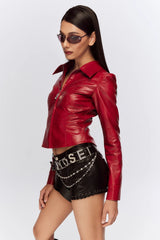 Red Slim Classic Leather jacket