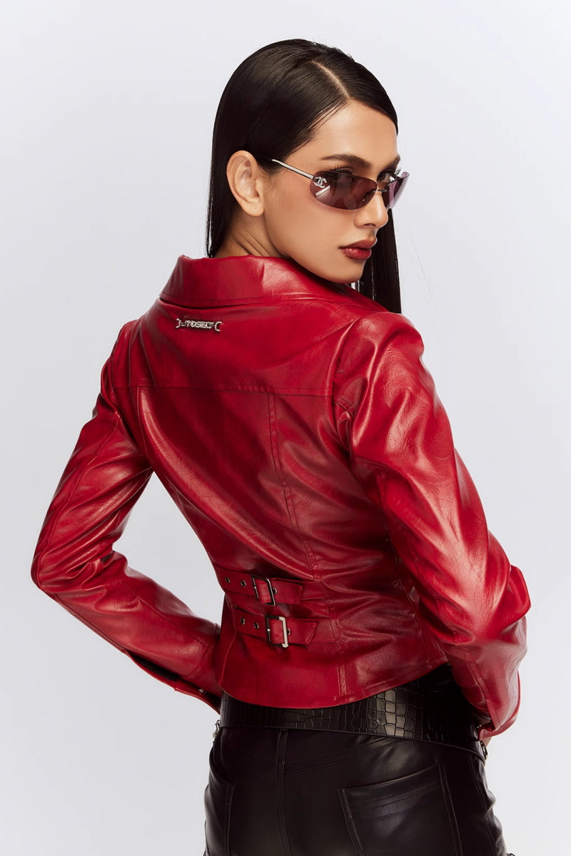 Red Slim Classic Leather jacket