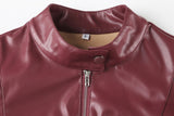 Red Stand Collar Leather Jacket