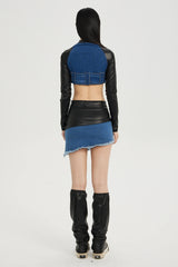 Denim & Leather Crop Jacket