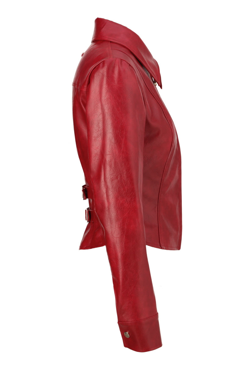 Red Slim Classic Leather jacket