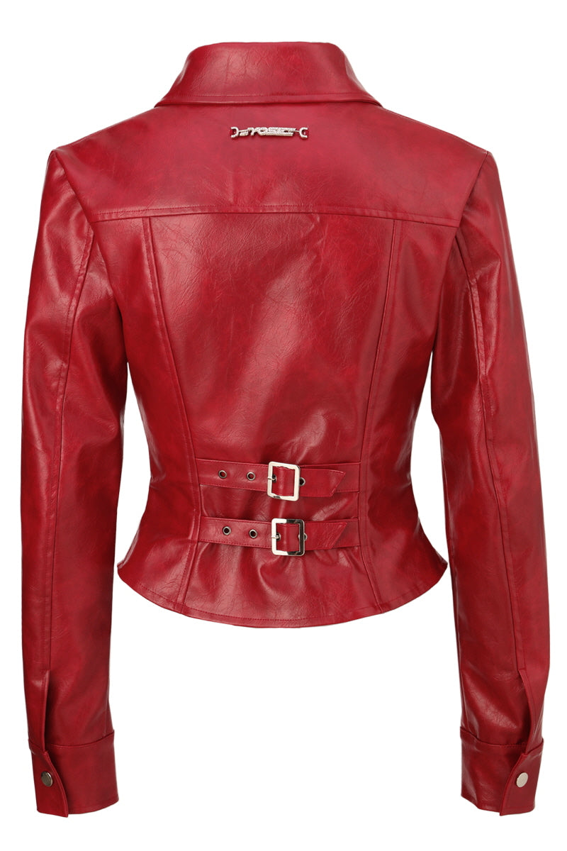 Red Slim Classic Leather jacket