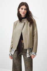 Celeste Cropped Moto Beige Jacket