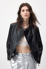 Celeste Cropped Moto Black Jacket