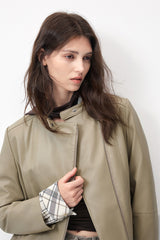 Celeste Cropped Moto Beige Jacket