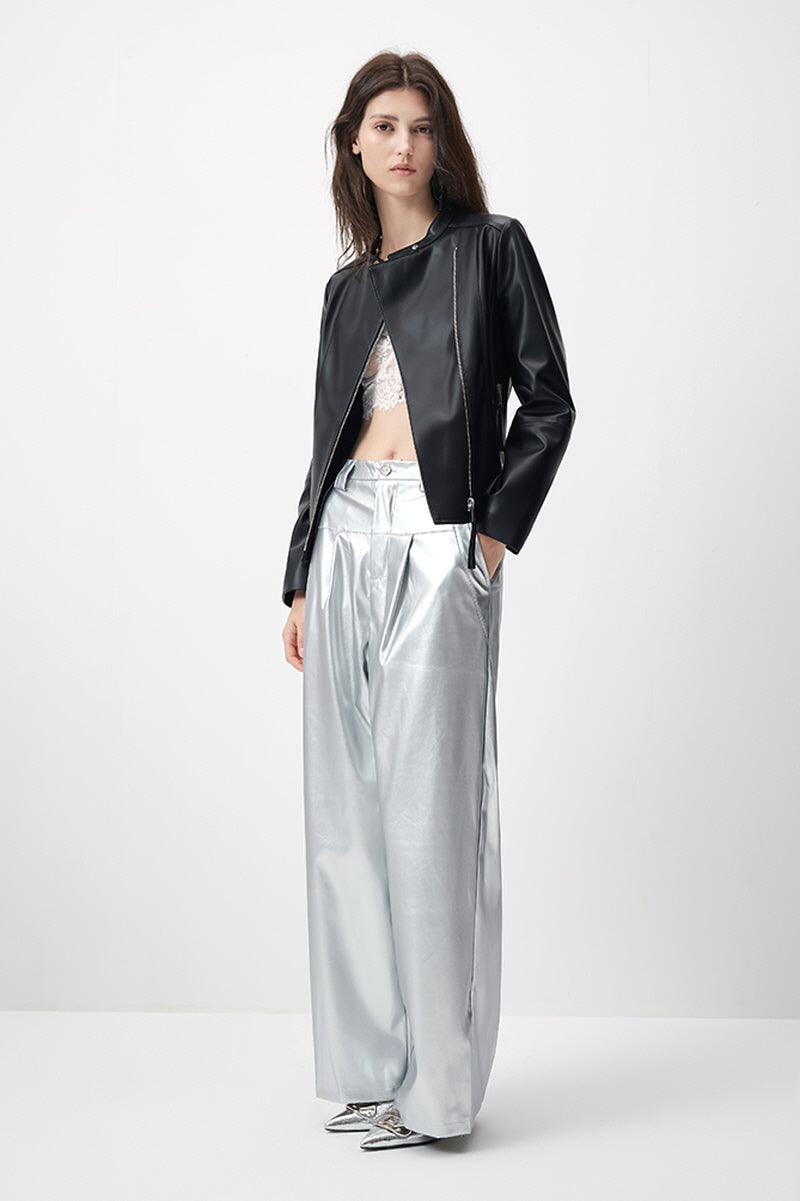 Celeste Cropped Moto Black Jacket