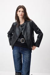 Celeste Cropped Moto Black Jacket