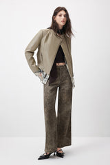 Celeste Cropped Moto Beige Jacket