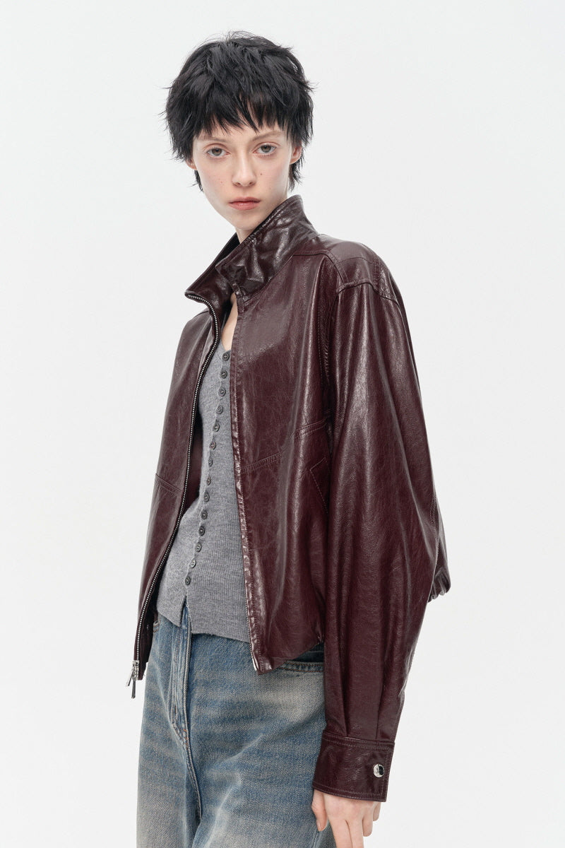 Vintage Red Wine Leather Jacket