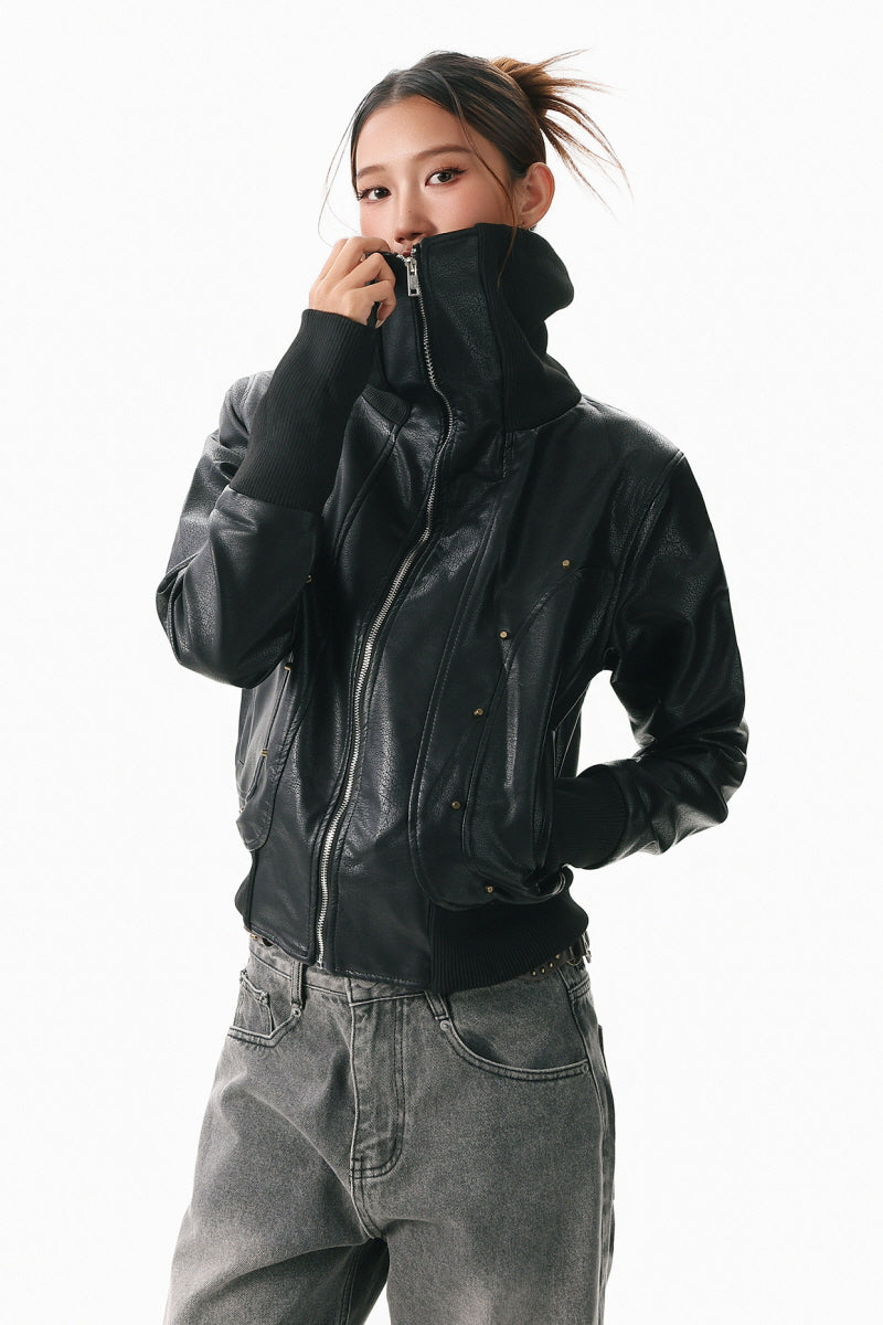 Oblique Form Leather Jacket