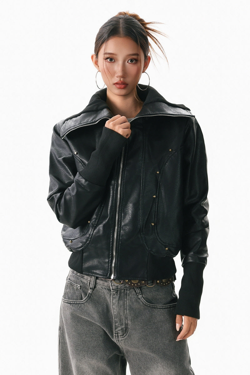 Oblique Form Leather Jacket