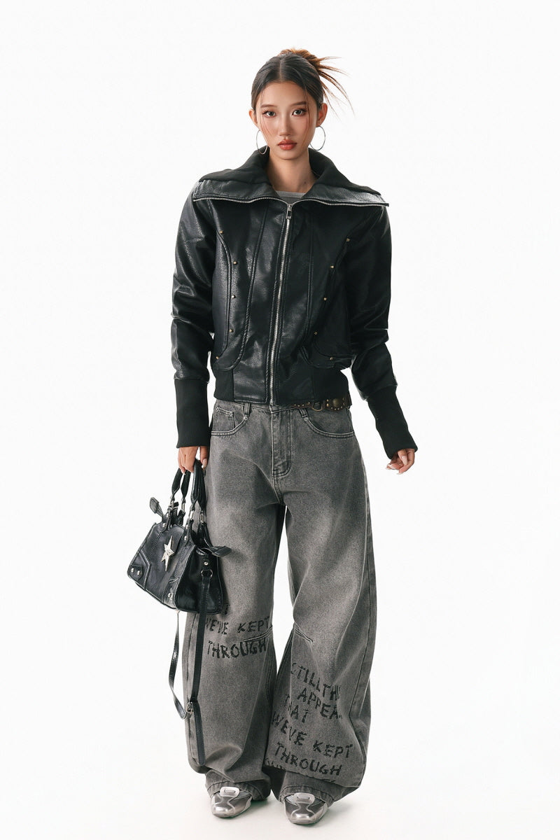 Oblique Form Leather Jacket