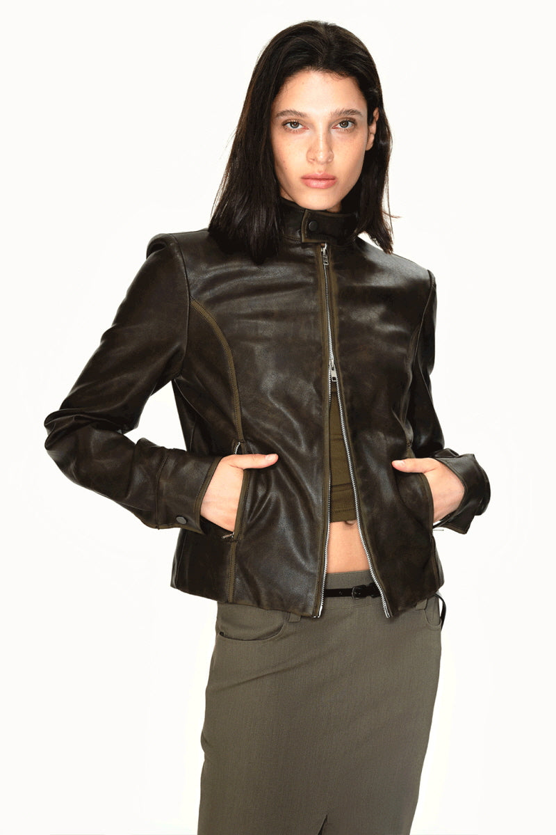 Jet Brown Moto Leather Jacket