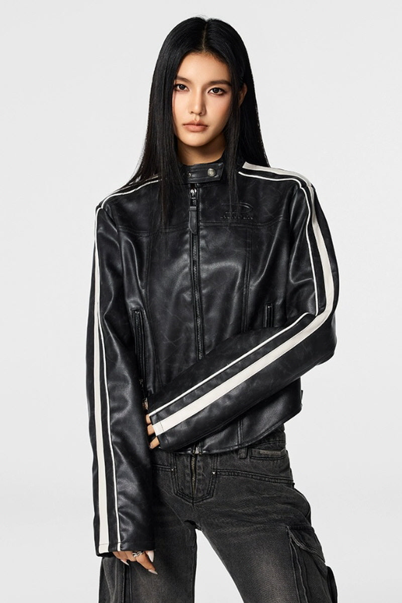 Velocity Stripe Leather Jacket