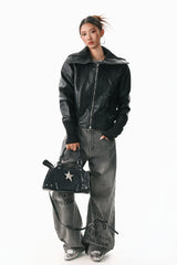 Oblique Form Leather Jacket