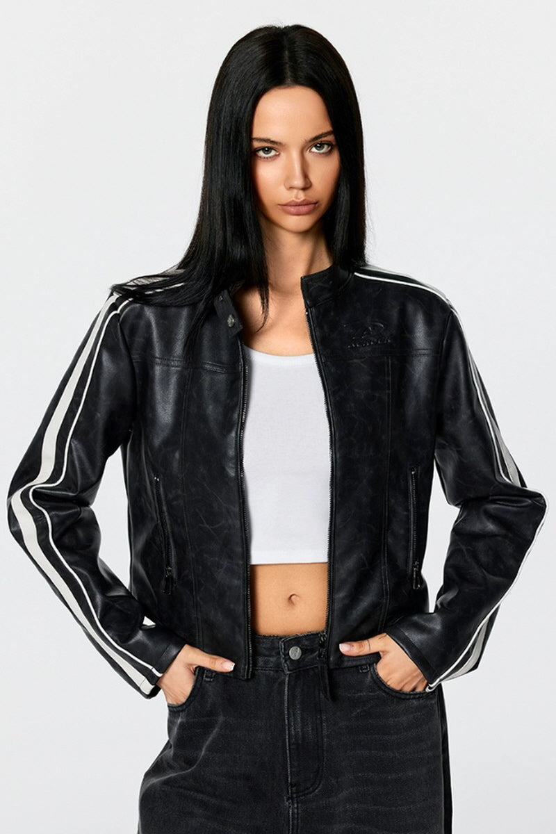 Velocity Stripe Leather Jacket