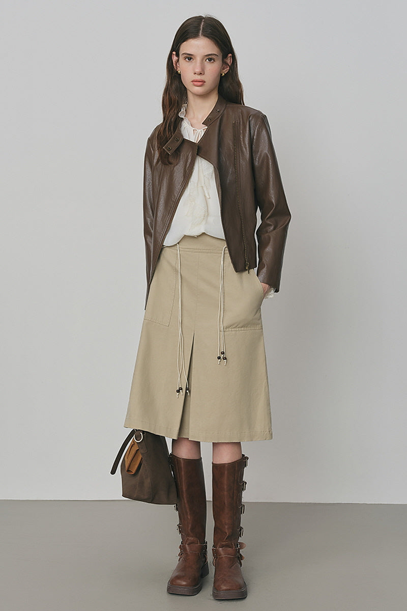 Mocha Flow Drape Leather Jacket