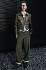 Legacy Cropped Leather Jacket  - Green