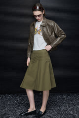 Legacy Cropped Leather Jacket  - Green