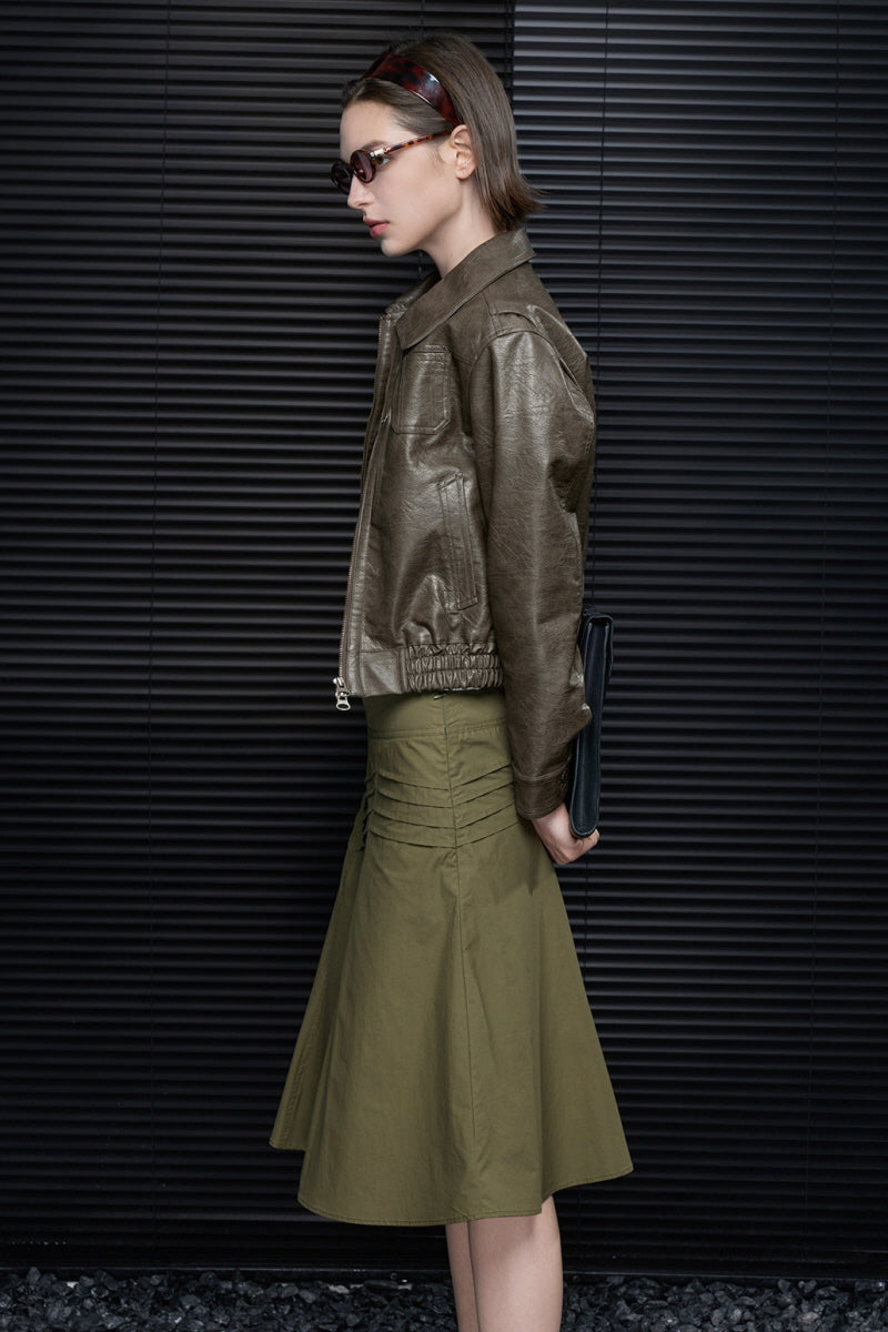 Legacy Cropped Leather Jacket  - Green