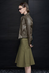 Legacy Cropped Leather Jacket  - Green