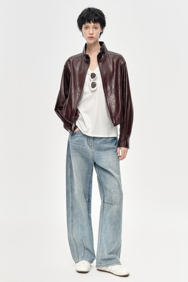Vintage Red Wine Leather Jacket