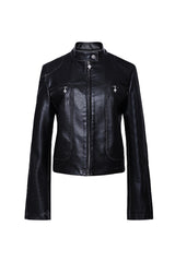 Stand Collar Black Biker Jacket