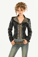 Vintage Leopard Black Leather Jacket