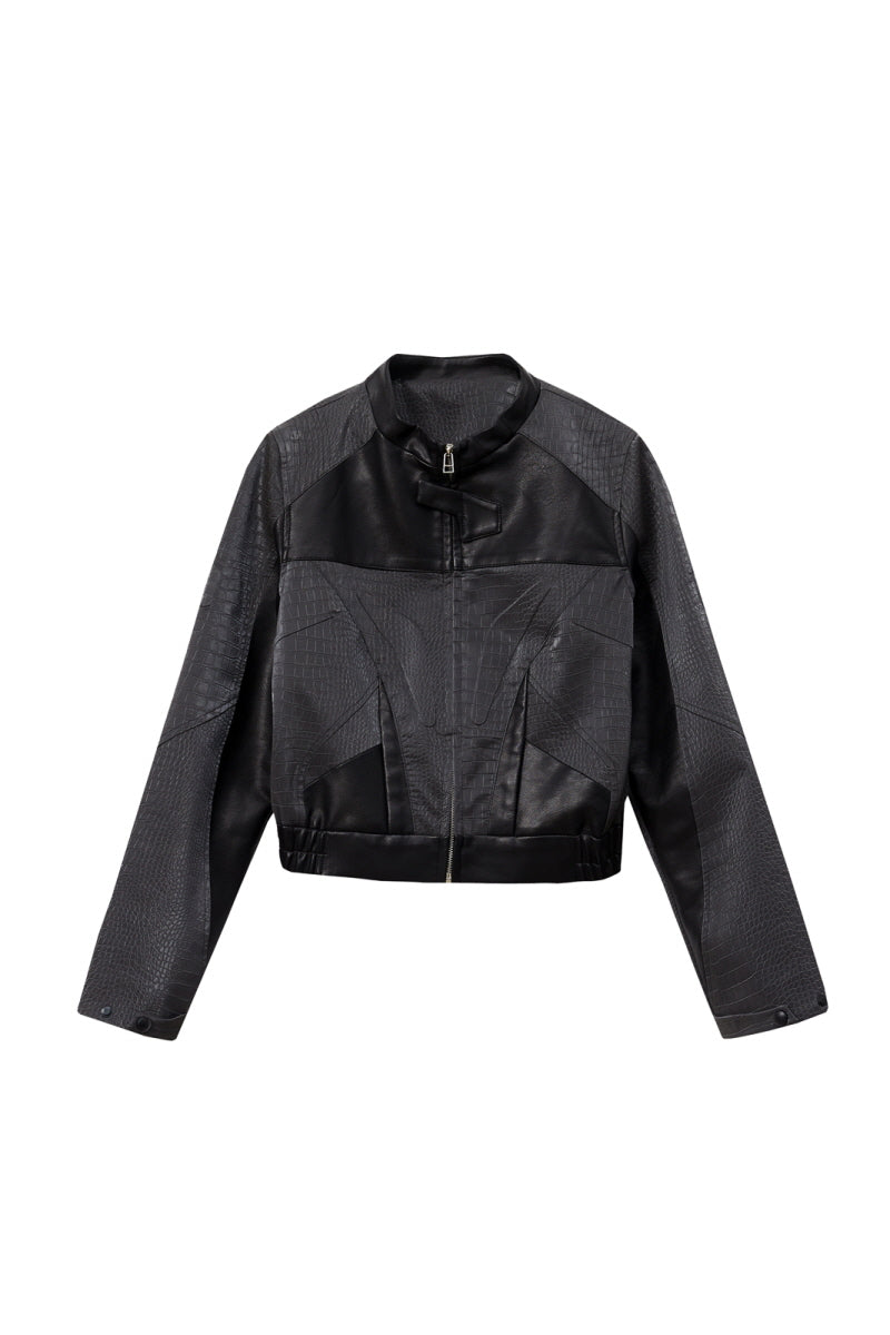 Crocodile Stitching Leather Jacket