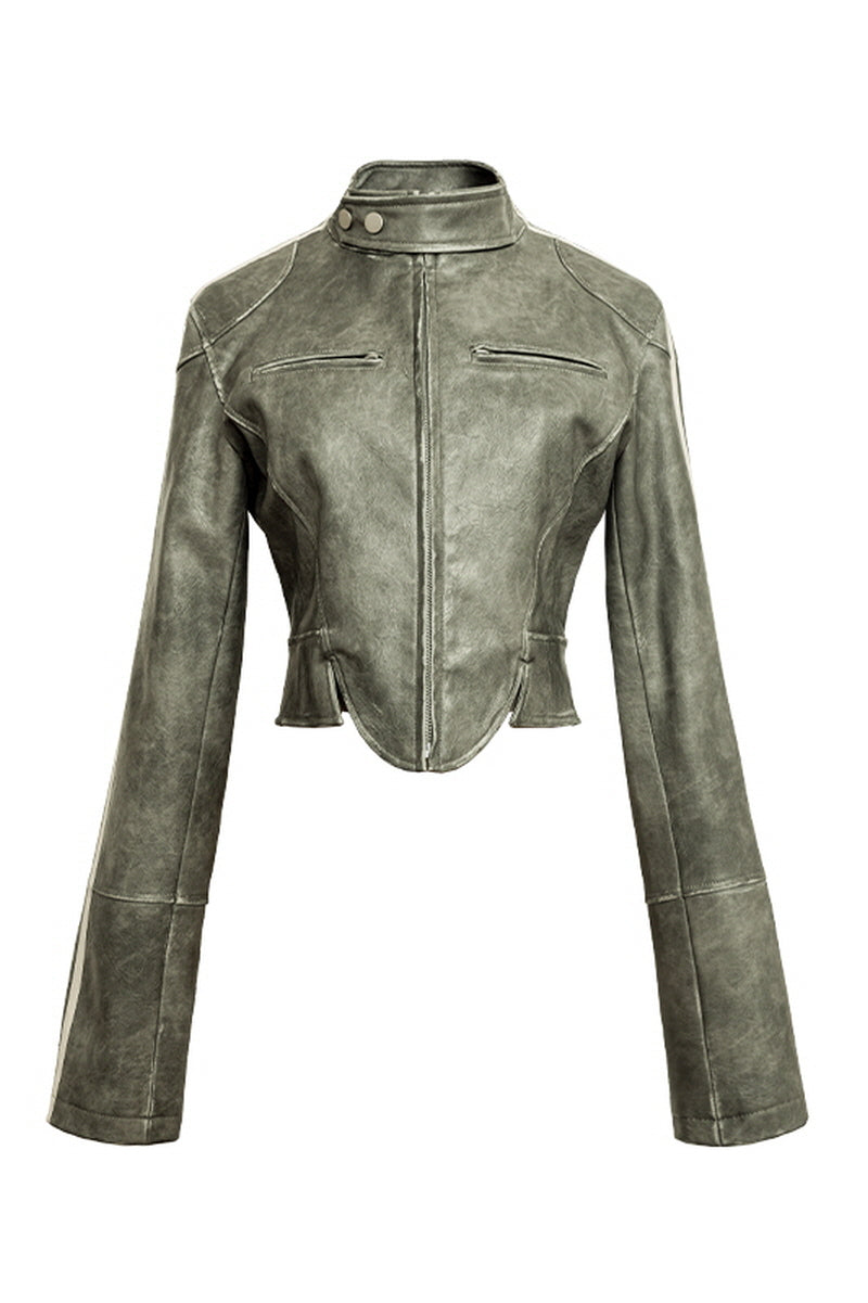 Fitted Black & Green Slim Leather Jacket