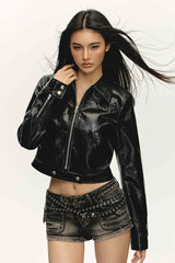 Dark Bloom Cropped Leather Jacket